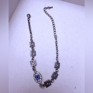 Silver Evil Eye Statement Necklace - Blue Center